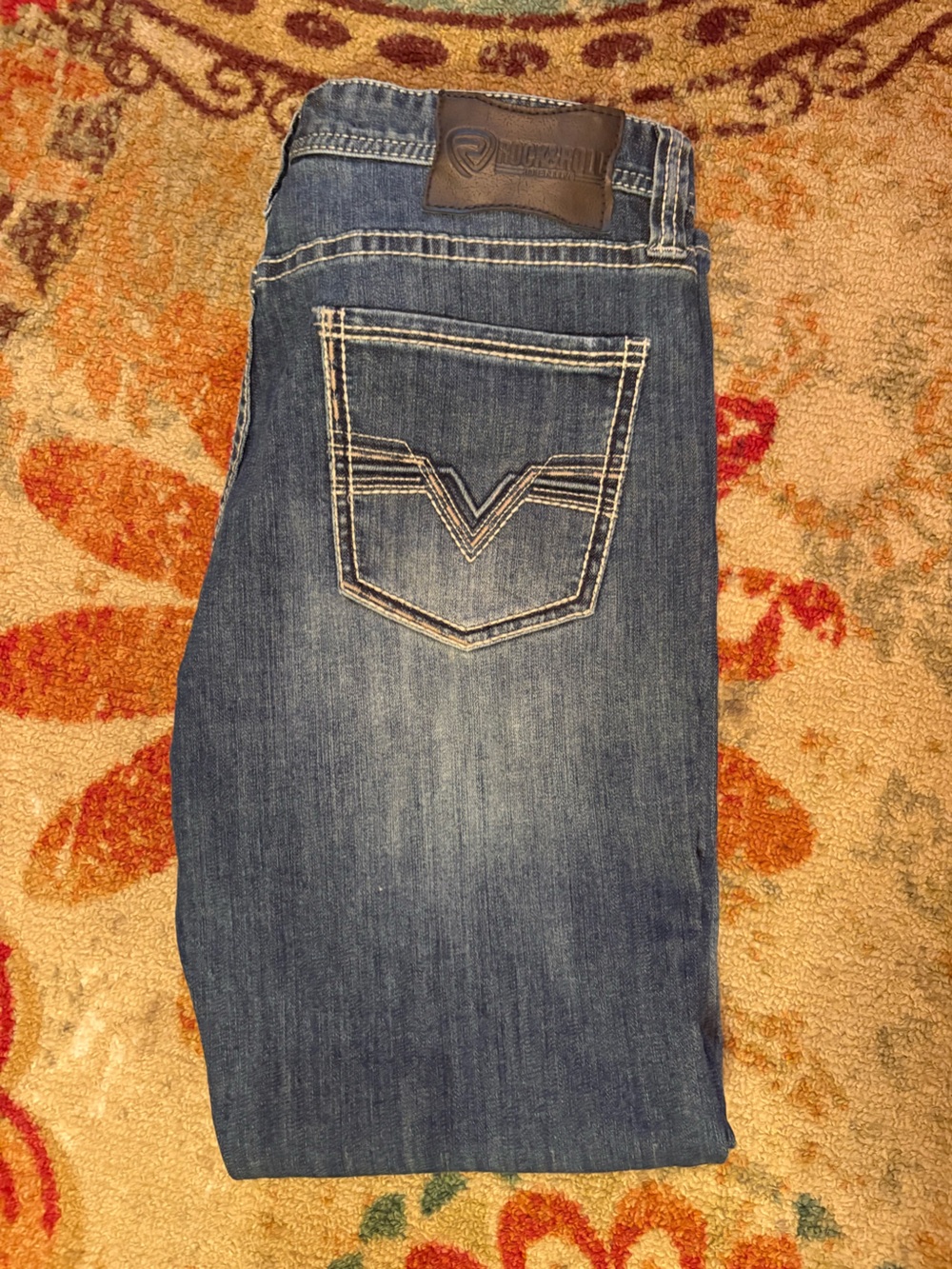 Men's Straight Fit Jeans in Mid Blue with Contrast Stitching